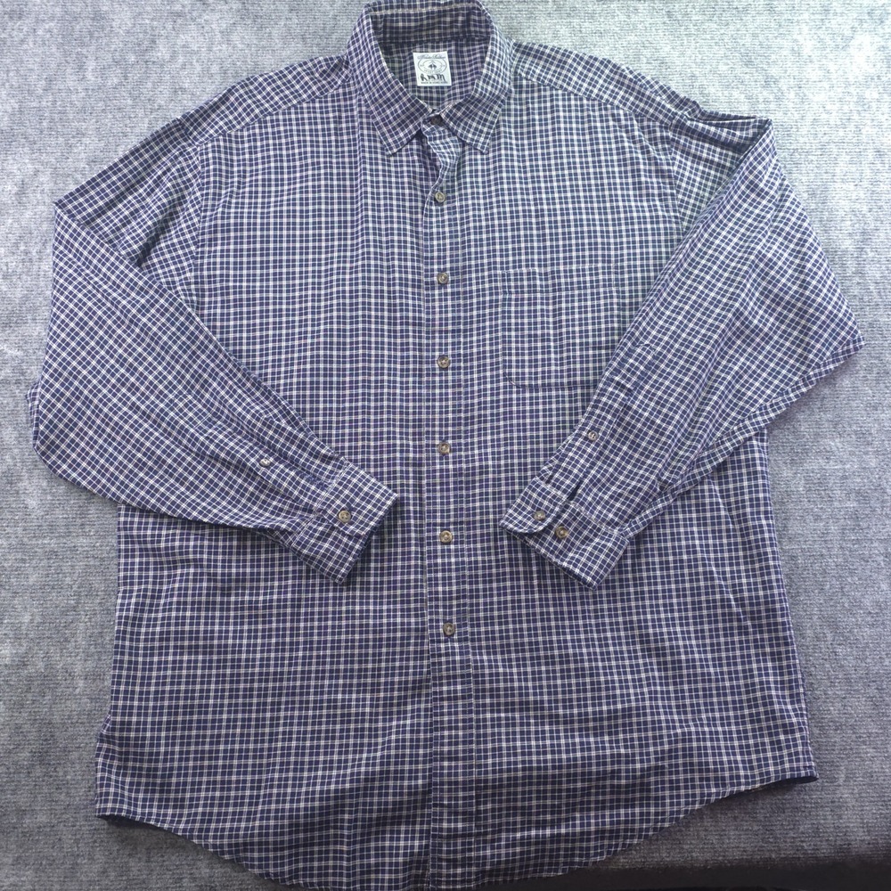 Brooks Brothers Sport Shirt Large Blue Check Long Sleeve Button Up Cotton Pocket